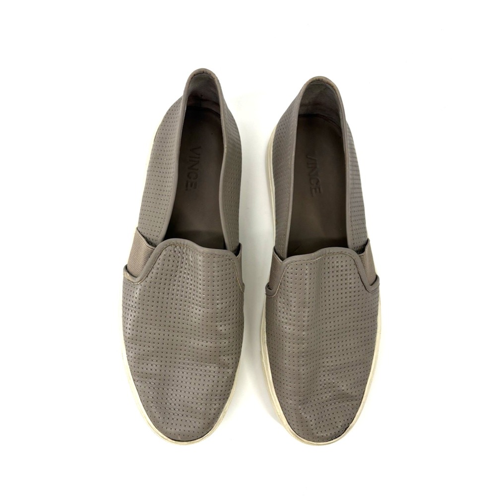 Vince Blair Perforated Leather Slip On Sneakers Size 8 Woodsmoke Taupe Grey $195